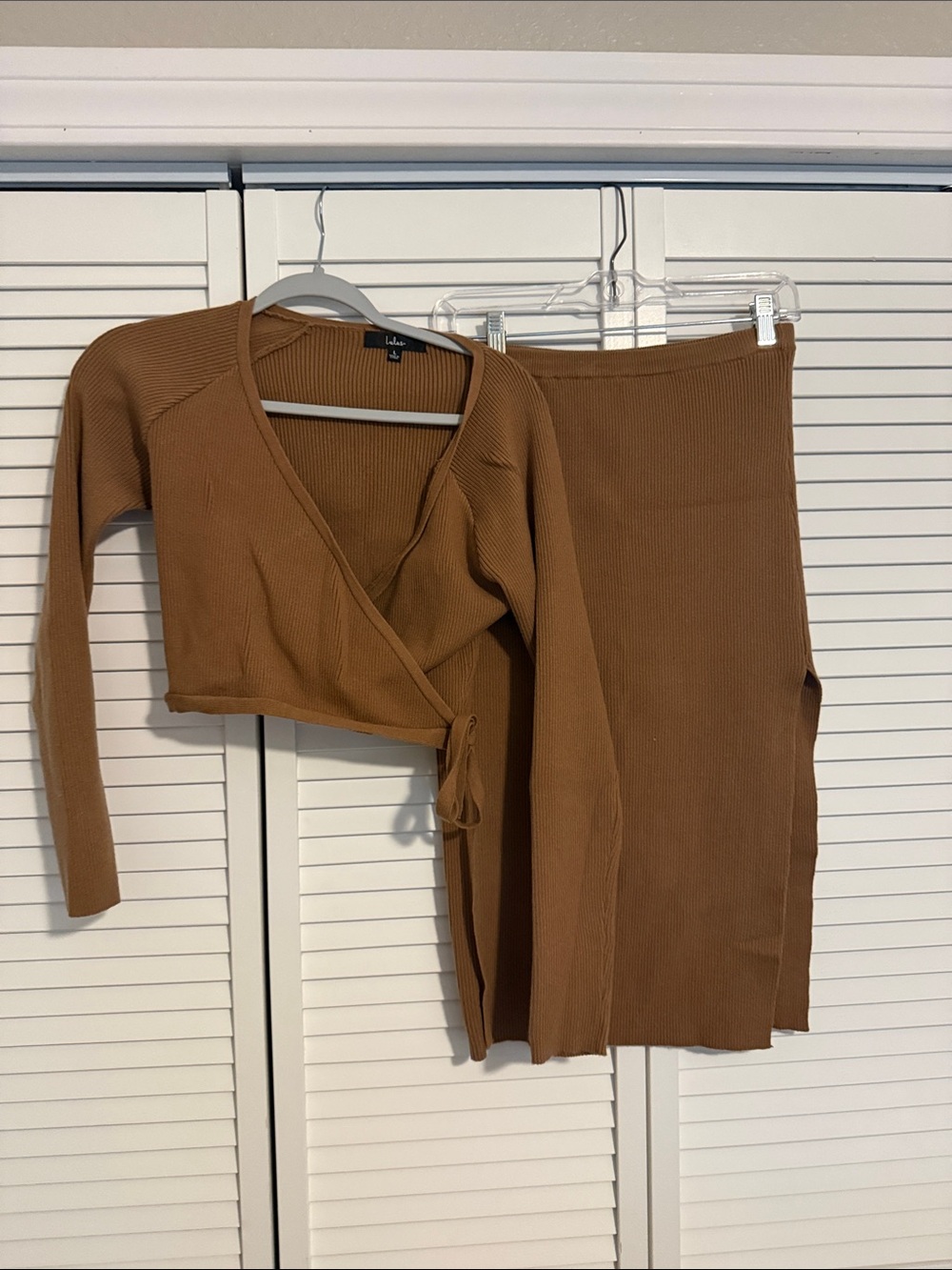 Lulus Brown Ribbed Knit Two-Piece Set
